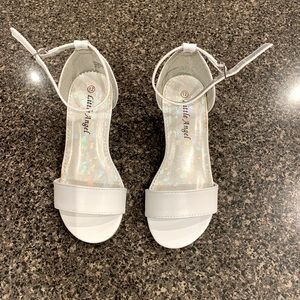 White leather high heel sandals for little girls. Size 12.